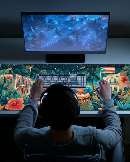 Large Mouse Pad Gaming Mousepad 31.5 x 11.8 Inch Keyboard Desktop Mat Diatomite XL Mouse Pad for Home and Office Desk Accessories with Tropical City Drum Frog Artwork and Smooth Diatomite