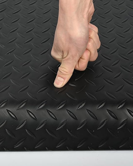 Nisorpa Anti Fatigue Mats Industrial 3' x 5' Ergonomic Standing Mat 15/16" Extra Thick Kitchen Rugs for Standing Heavy Duty Commercial Diamond Plate - Safety Support for Leg & Back Pain, Black