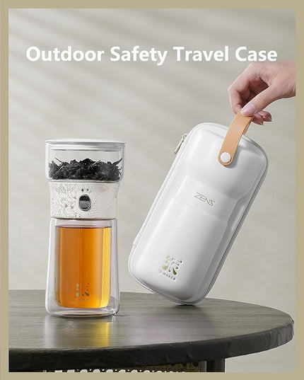 ZENS Cool Glass Teapot with Infuser, Smart One Touch Tea Maker for Loose Tea Diffusers with Insulated Mug and Portable Tea Kits, Enchanted Teapot Alternatives for Tea Lover Gifts