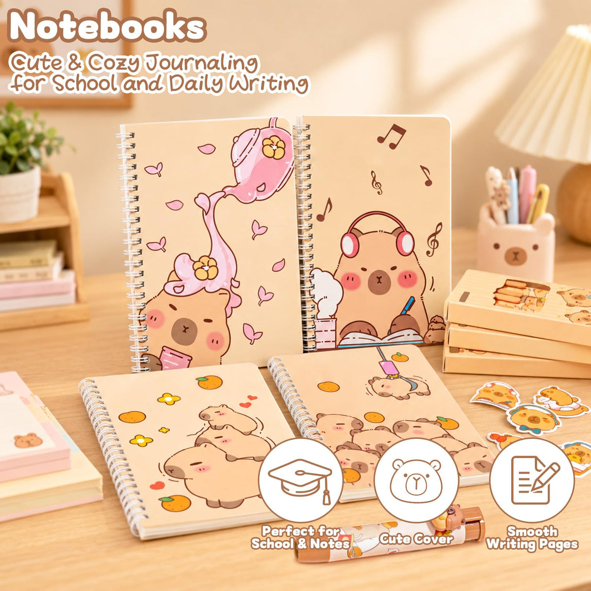 Similove Capybara Stationery Set 92 Pcs, Kawaii Back to School Supply Bundle with Pencil Case, Notebooks, Pens and Stickers, Cute School Supplies for Kids Girls, Kindergarten Elementary Gifts