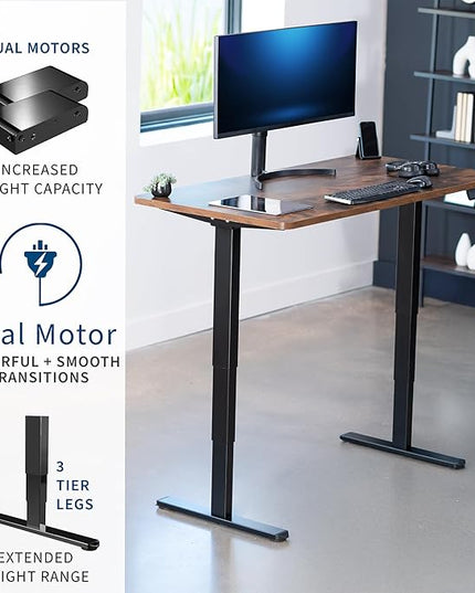 VIVO Electric 55 x 28 in Dual Motor Sit Stand Desk, Memory Height Adjustment, 2B Series, Rustic Vintage Brown Top Black Frame, DESK-KIT-2B55N