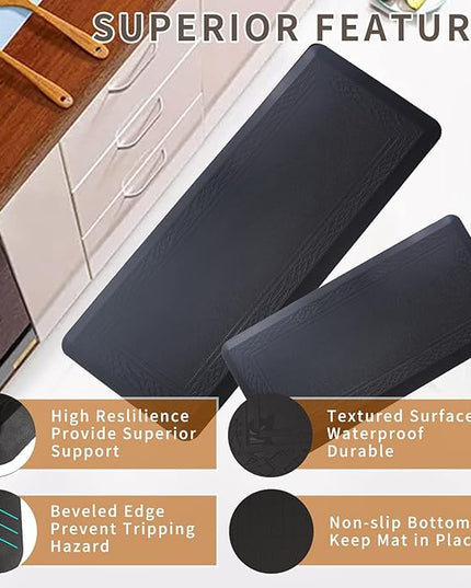24 x 60 Inch Extra Support Anti Fatigue Comfort Kitchen Mat, Waterproof Long Kitchen Runner, Non-Slip Standing Desk Mat, Commercial Pads for Offices, Home, Garages (Bordeaux Black, 24'' x 60'')