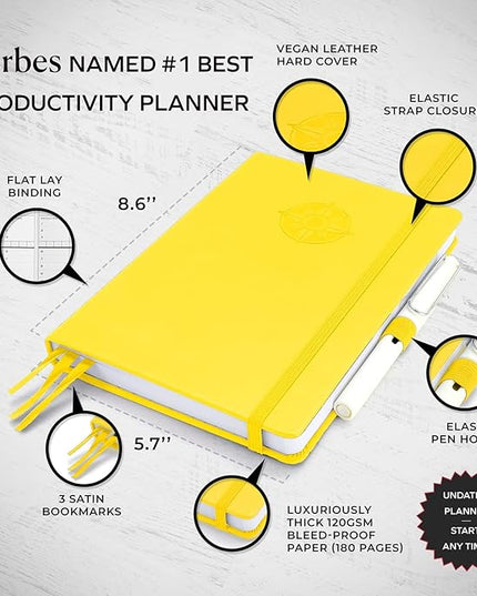 Smart Planner Pro – Undated Daily Planner – Small A5 – Achieve Goals & Increase Productivity – Weekly, Monthly, Work Sections, Organizer Diary with Back Pocket, 3 Satin Bookmarks & Pen Holder