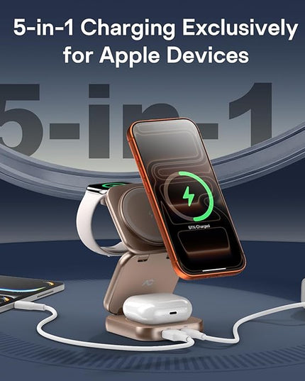 5-in-1 Wireless Charger for MagSafe, AC ISLAND Portable Travel Charging Station, 35W Max Fast Foldable Magnetic Stand, Evolved for iPhone 17-12 & Air Series, Apple Watch, AirPods (with 35W Adapter)