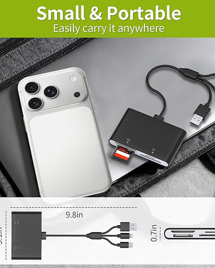 Memory Stick Pro Duo Adapter - 4-in-1 Multi Memory Card Reader for SD/Micro SD/MS/XD-Picture-Card, Sony Cybershot Memory Card with Lightning/USB-C/USB-A for iPhone 17/16/15/iPad/Android/PC/MAC