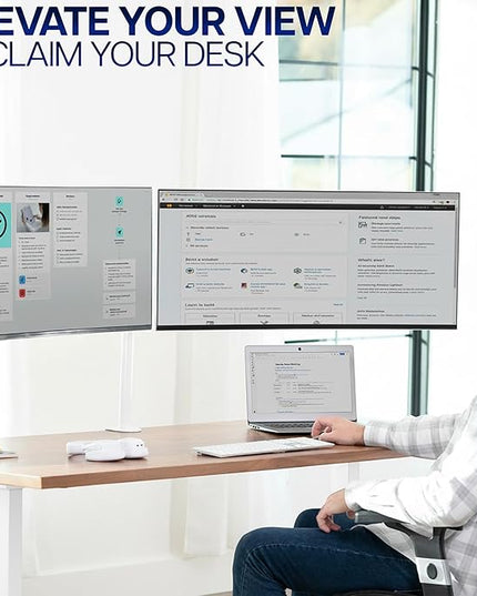 VIVO Dual Ultrawide Monitor Desk Mount, Heavy Duty Fully Adjustable Steel Stand, Holds 2 Computer Screens up to 38 inches and Max 22lbs Each, White, STAND-V038W