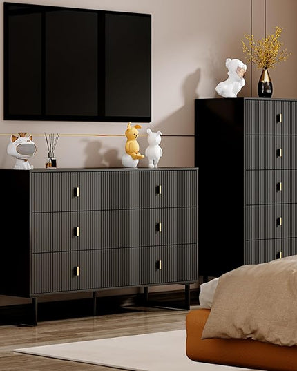 Chrangmay Modern Chest of Drawers with 6 Drawers,Deep Drawers,Clothes Organizer,Large Storage Cabinet for Living Room, Bedroom,Hallway,with Anti-Tipping Device,Black