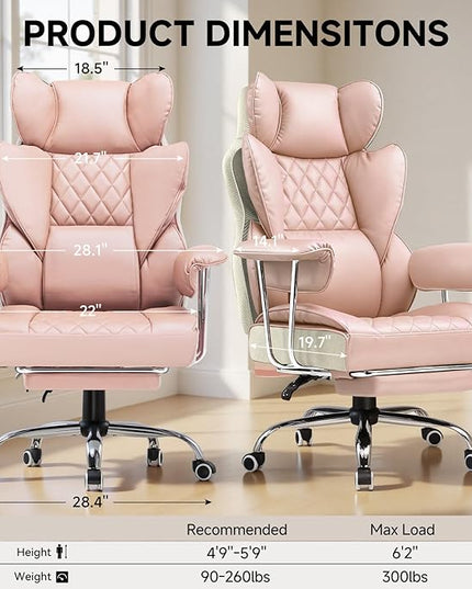 COMHOMA Big and Tall Office Chair, High Back Leather Gaming Chair with Footrest, Executive Ergonomic Office Chairs with Pocket Spring Lumbar Support and with Outward Fixed Soft Armrests