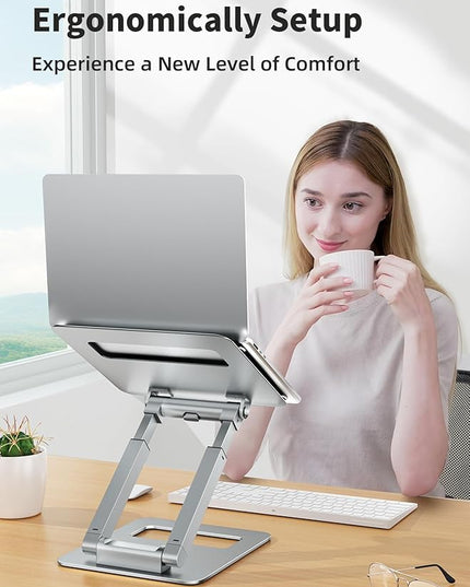 tounee Laptop Stand for Desk Adjustable Height, Telescopic Computer Stand with Pull Out Design Ergonomic Laptop Riser Fits All Laptops 10-17"-Silver
