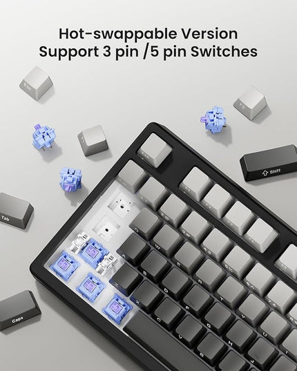 Wireless Mechanical Keyboard,Gasket Mounted Creamy Sound,Bluetooth/2.4GHz/USB-C,Side Printed PBT Keycaps with RGB Backlit, Hot Swappable,75% Compact Layout for Gaming/Typing/Win/Mac/PC(Gradient Gray)