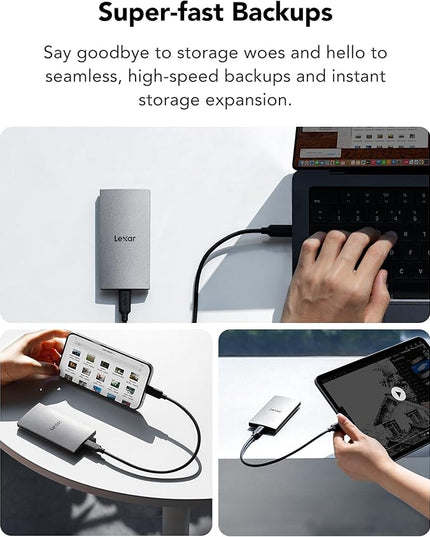 Lexar ES3 1TB External SSD, USB 3.2 Gen2 Portable SSD, PSSD Up to 1050MB/s Read, 1000MB/s Write, External Solid State Drive Compatible with iPhone 16/15 Series/Mac/PS5/XBOX/Laptop/PC, Silver