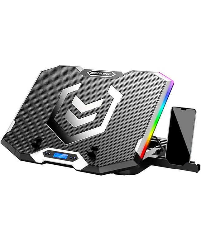 ICE COOREL Gaming Laptop Cooling Pad 15-17.3 Inch, Laptop Fan with 6 RGB Cooling Fans, Laptop Cooling Stand with 6 Height Adjustable, Laptop Cooler with LCD Screen, 2 USB Ports, Phone Stand