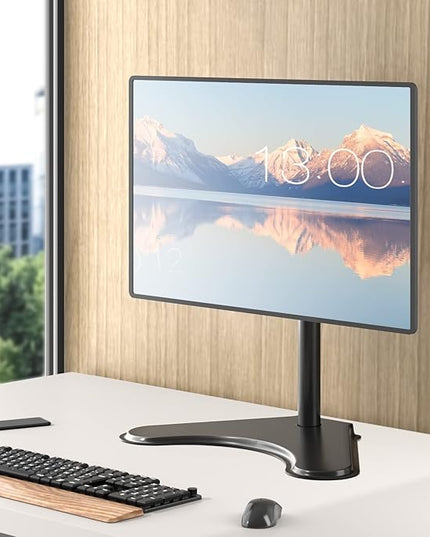 WALI Single Monitor Stand for 13-32 Inch Computer Screens, Freestanding Single Monitors Arm Desk Mount, Universal VESA Monitor Mount 75x75/100x100mm, Adjustable Height and Angle, (MF001), Black
