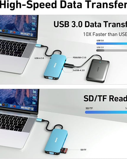 BENFEI 11-in-1 USB C Hub Triple Display Docking Station Dual HDMI, VGA, 3*USB 3.0, 1Gbps Ethernet, 100W Power Delivery, SD/TF Card Reader, 3.5mm AUX Audio Compatible with MacBook XPS Surface