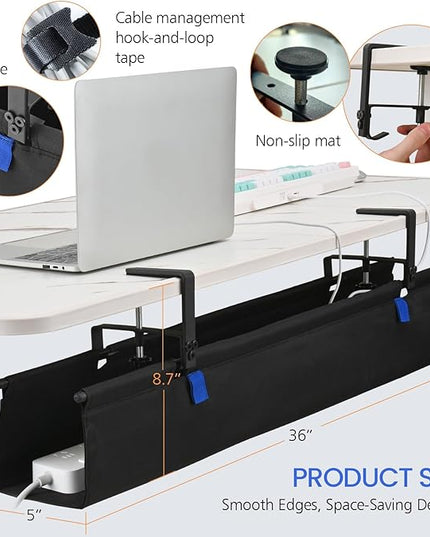 36" Under Desk Cable Management Tray- Clamp/Screw Mount Desk Cable Organizer Cable Tray Hiders for Office&Home