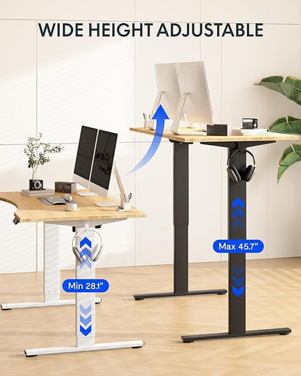 FLEXISPOT EN1 Bamboo Standing Desk, 60 x 30 Inches Whole-Piece Electric Adjustable Height Sit Stand Desk - Silver Frame + Bamboo Curved Desktop (2 Packages)