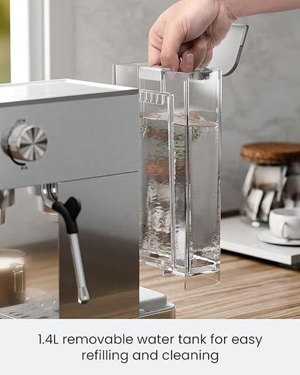 Kismile Espresso Machines with Milk Frother, Professional Espresso Coffee Machines with Removable Water Tank, Cappuccino & Latte Machine with Steam Frother for Home(Stainless Steel)