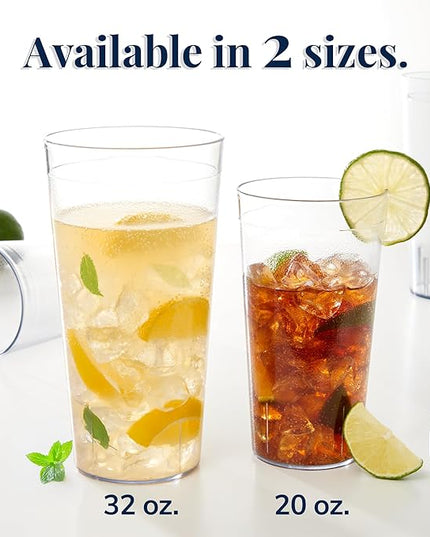 US Acrylic Café Plastic Reusable Tumblers (Set of 12) 32-ounce Iced-Tea Cups Clear | Value Set of Restaurant Style Drinking Glasses, Stackable, BPA-free, Made in the USA | Top-rack Dishwasher Safe