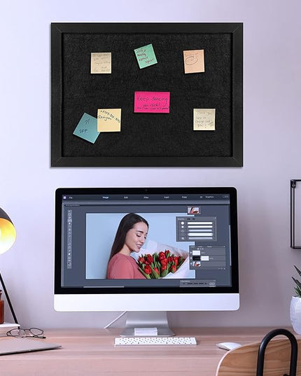 TORASO Cork Board Bulletin Board, 13" X 17" Cork Boards for Walls with Pins, Eye Bolts, gaskets, Screws, Pin Board for Office, School and Home (BK,33 * 43cm,2P)