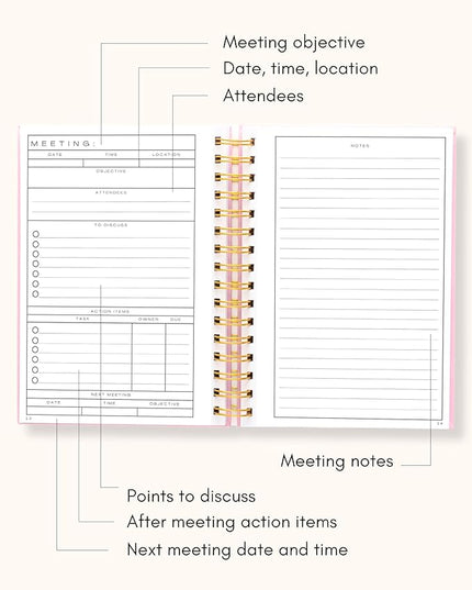 Lamare Meeting Notebook for Work Organization – Perfect Work Notebook for Note Taking & Meeting Planner for Productivity