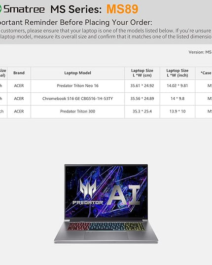 Smatree MS89 Hard EVA Protective Sleeve with Stand Compatible for 15.6 inch Acer Predator Triton 300/ConceptD 7/ConceptD 7 Pro, 16 inch Predator Triton Neo 16/Chromebook 516 GE-CBG516-1H-53TY, White