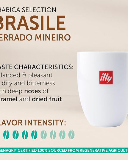 illy Arabica Selections Brasile - Cerrado Mineiro Ground Coffee, Regenerative Agriculture Coffee, 8.8oz (Pack of 1)