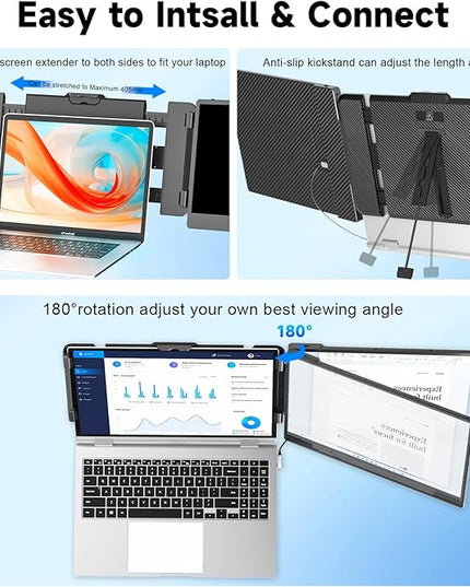 KEFEYA Laptop Screen Extender, 14" Portable Monitor for Laptops 13-17", 1080P FHD IPS Monitor Extender for Laptop with USB-C/HDMI Port, Plug n Play for Windows/Chrome/Mac/Switch/PS5