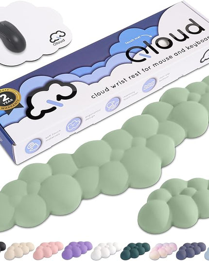 Qloud Cloud Wrist Rest Keyboard Wrist Rest for Computer Keyboard Pad, Cloud Keyboard Wrist Rest, Wrist Pad for Keyboard, Memory Foam, Non Slip Base, Comes with Mouse Pad - Pastel Green