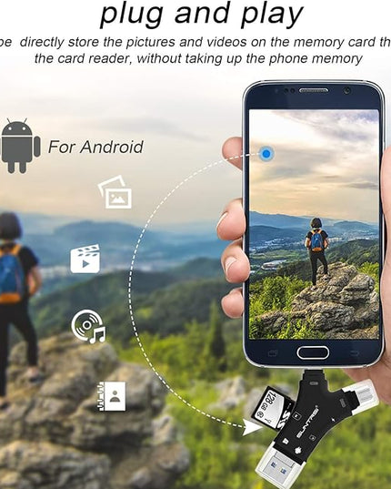 SD Card Reader for iPhone/ipad/Android/Mac/Computer/Camera,4 in1 Micro SD Card Reader Trail Camera Viewer, Portable Memory Card Reader SD Card Adapter for SD and TF Cards(Black)