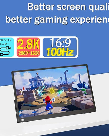 Portable Monitor Touchscreen 15.6" 2.8K Laptop Screen Extender 2880x1620,100Hz,100％sRGB,w/45° Adjustable Stand,mini HDMI USB-C Computer Display for Laptop PC Phone Mac