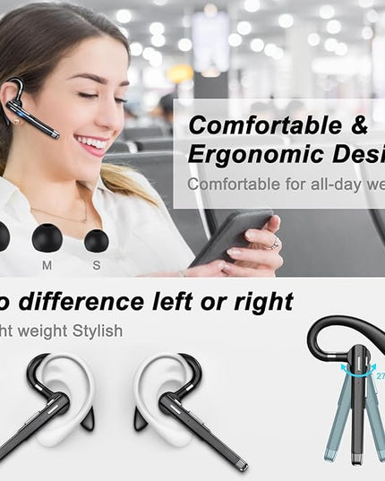 Bluetooth Headset, 100Hrs Talk Time Dual Noise Cancellation Wireless Earpiece, V5.4 Built-in Mic & Mute Button 270° Rotatable Hands Free Headphones with 500mAh Charging Case for Business/Driving