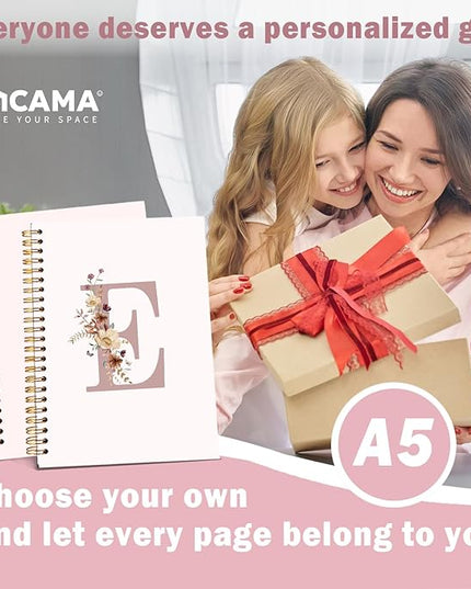 Lacama Pink Initial Letter E Notebook Journal, Aesthetic Wildflower Personalized Spiral Notebook, Customized Monogrammed Gifts, Birthday Gifts for Women, School Supplies, Office Supplies 5.5x8.3