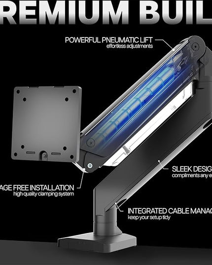 VIVO Premium Aluminum Monitor Arm for Ultrawide Screens up to 49 inches and 33 lbs, Heavy Duty Single Desk Mount, Pneumatic Height, Max VESA 100x100, Black, STAND-V101G1