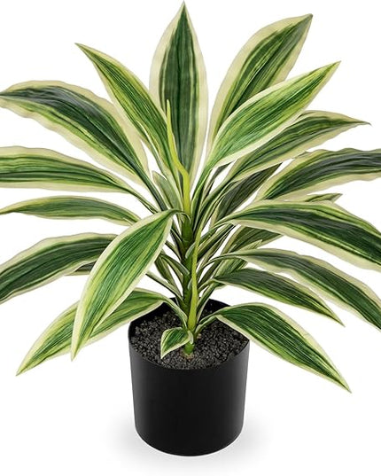 Artificial Plants Indoor with Pot, 18" Fake Potted Plants Medium Artificial Dracaena Plant in Black Pot Faux Tropical Plants for Bathroom Living Room Office Desk Shelf Decor