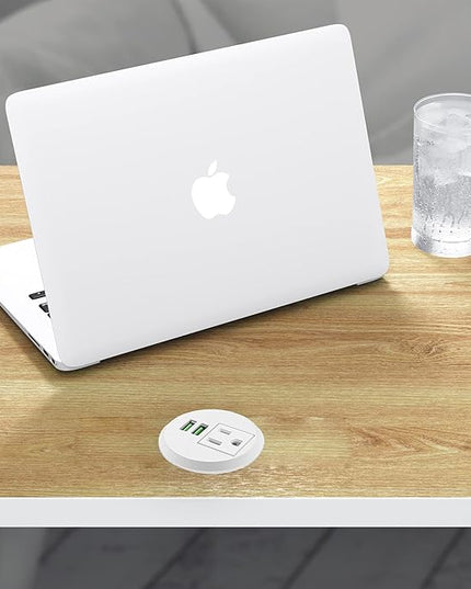 Desktop Power Grommet,Desk Grommet Outlet 2 inch Hole,Power Grommet with USB, Easy Access to 1 power Source Along with 2 USB Power Port Connections(white)