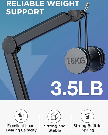 InnoGear Mic Boom Arm, Microphone Stand with Cable Management Channels Height Riser for Blue Yeti FIFINE AM8 K669B HyperX QuadCast S SoloCast AT2020 Shure SM7B MV7 and Other Mics