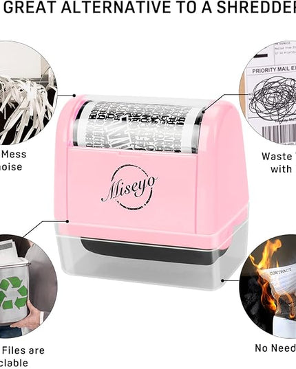 Miseyo Identity Theft Protection Roller Stamp Set - Pink (6 Refill Ink Incleded)