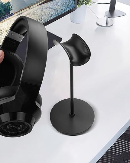 YAODHAOD Desktop Headphone Stand, Aluminum Alloy Headset Stand for Desk with Curved Headphone Rest & Anti-Slip Base,Heavy Base Desk Stand Headphones Support Accessory (Black)