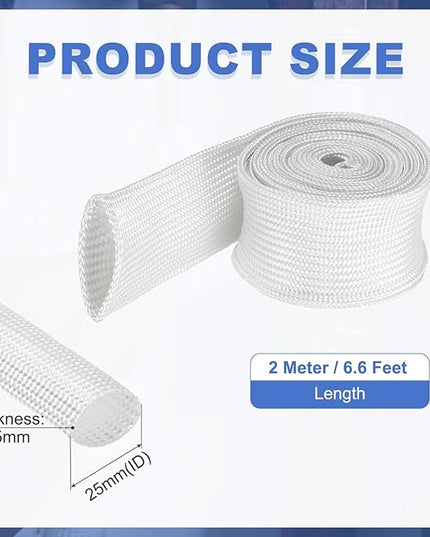 uxcell Insulation Cable Protector,25mm/0.98 Inch-2m/7 Feet High Temp Fiberglass Sleeve White