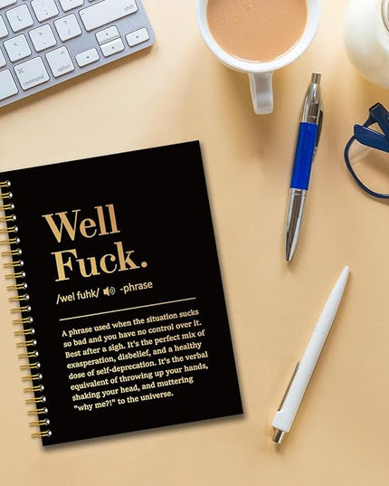 YAZMEEN Well Fxxk Black Gold Spiral Notebook（160 Pages） Well Fxxk Definition Blank Hardcover Notebook Office Gag Gift Journal Funny Sarcastic Saying Gift for Employee Coworker Boss Leader Office Work