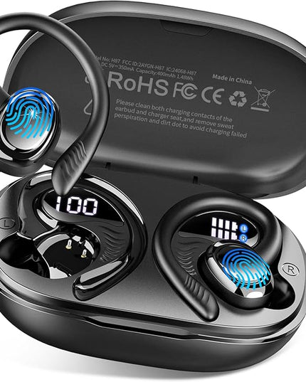 Wireless Earbuds Bluetooth 5.4 Headphones Sport, 2025 Bluetooth Earbuds with Earhooks, 50H Stereo Over Ear Buds, Earphone with 4 ENC Noise Canceling Mic, IP7 Waterproof Headset for Running/Gym/Workout