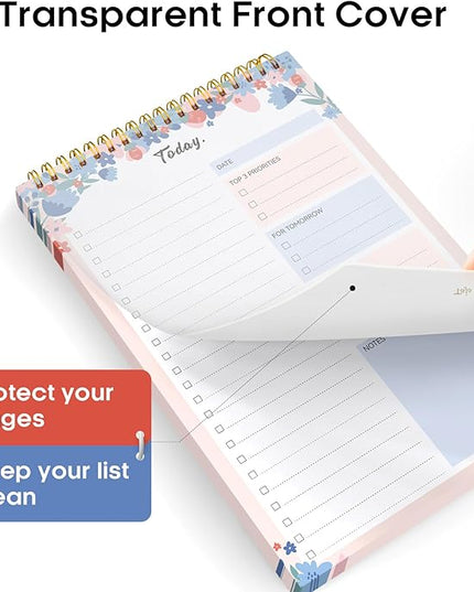 Taja To Do List Notepad - To Do List Notebook for Work with 52 Sheets, 9.8" x 6.5", Undated Daily Planner Perfect for Daily Tasks and Goal Setting, Notepad Suitable for Office, Home & School - Spring Blossom