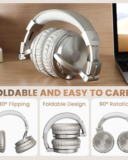 OneOdio Bluetooth Over Ear Headphones, 110 Hrs Wireless/Wired Stereo Sound Foldable Headsets with Deep Bass 50mm Neodymium Drivers for PC/Phone/Tablet - Studio Wireless Pro C, Champagne Gold
