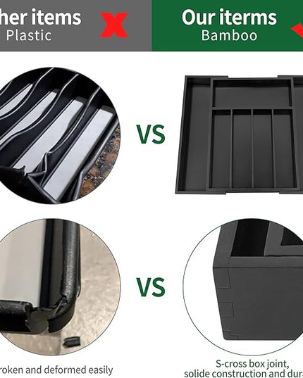 Utoplike Bamboo Silverware Drawer Organizer, Expandable Kitchen Utensils Drawer Organiser, Cutlery Tray Dividers, Flatware Caddy Drawer Insert, Office Supplies, Black 5-7 Slot
