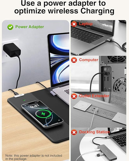 2-in-1 Mouse Pad with Magnetic Wireless Charging, Gaming Mouse Pad, 31.5"x11.8" Large Desk Mat for Laptop/Keyboard, Waterproof Smooth Surface, Non-Slip Base, No Adapter