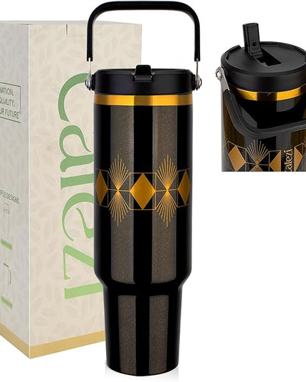 50 oz Tumbler with Handle and Straw, Stainless Steel Water Bottles with Flip Straw and Top Handle, Leak Proof, Fits in Cup Holder, Vacuum Insulated Water Bottle for Home, Office, Hiking, Car