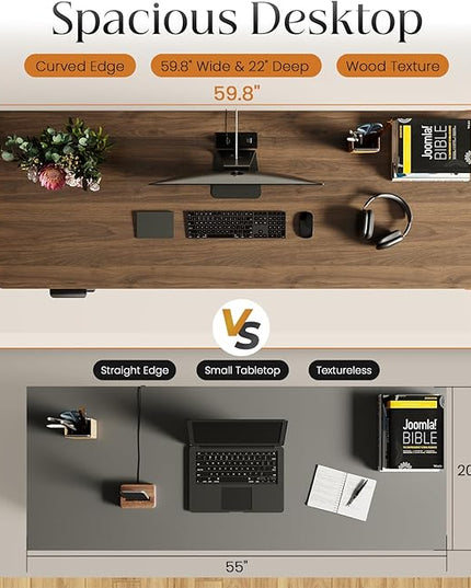 60" Fluted Home Office Desks with Storage, Modern Executive Desk Computer Desk with Drawer & Cabinet, Wood Work Desk for Office, Bedroom, Study, Living Room, Walnut