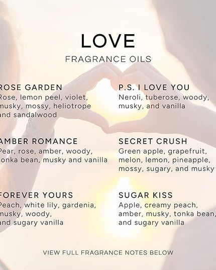 Eternal Essence Oils Love Set of 6 Premium Fragrance Oils - Rose, PS I Love You, Amber Romance, Secret Crush, Forever Yours and Sugar Kiss - for Diffusers, Candle & Soap Making, & Aromatherapy - 10ML