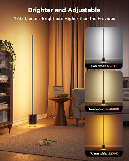 Govee Floor Lamp 2 with Matter, RGBIC, Warm Cool White LED, Alexa Compatible, 1725lm, Music Sync, Scene Modes, Smart Floor Lamp for Living Room, Bedroom, Black(1 Pack)