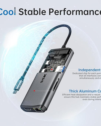 SSK USB C Hub for Laptop, 10Gbps USB-C Dock with Ethernet, HDMI 4K 60Hz, 10 in 1 MacBook Docking Station Multiport Adapter for Laptops/Devices with HDMI, USB3.2, SD/TF, 100W PD, 3.5 mm Headphone